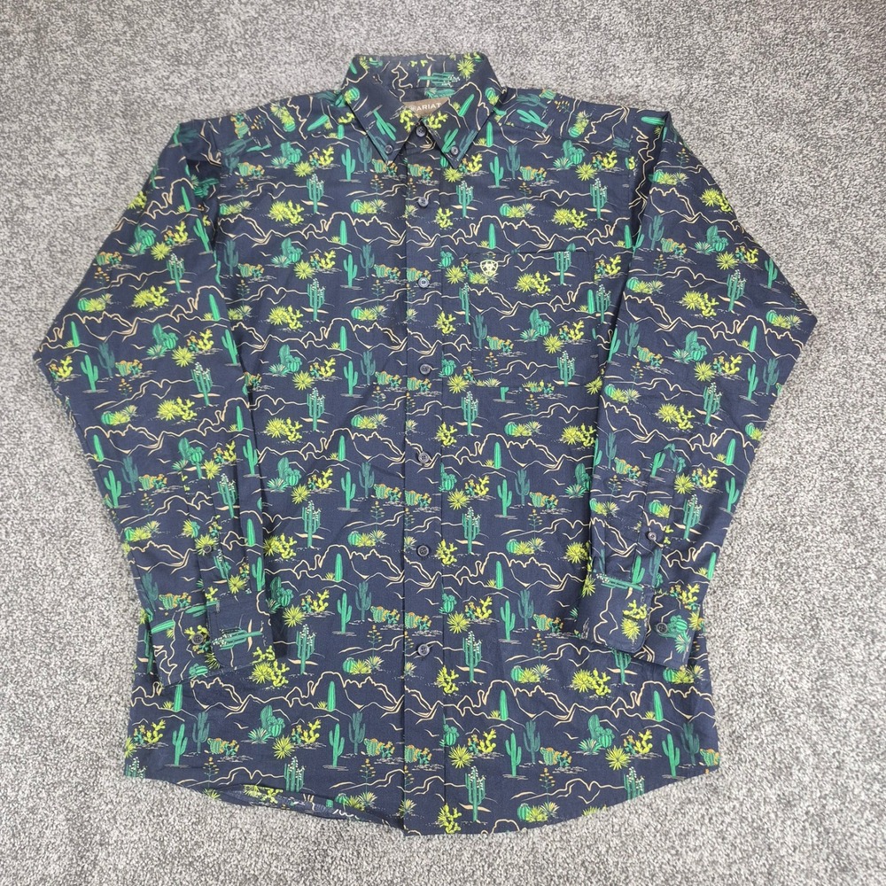 Ariat Button Down Shirt Mens Medium Beckett Cactus All Over Print Long Sleeve